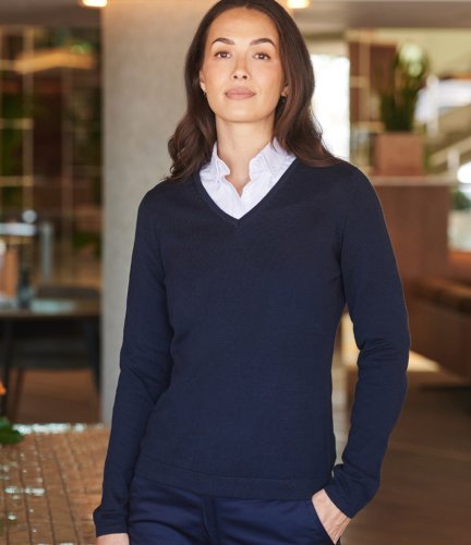 H721 Henbury Ladies Lightweight Cotton Acrylic V Neck Sweater