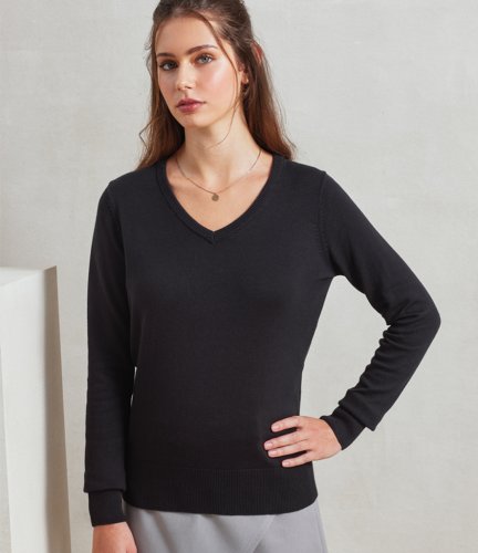 PR696 Premier Ladies Knitted Cotton Acrylic V Neck Sweater